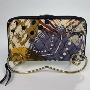 Vera Bradley Zip Around Accordion Wallet Painted Feathers Abstract Jewel Tones